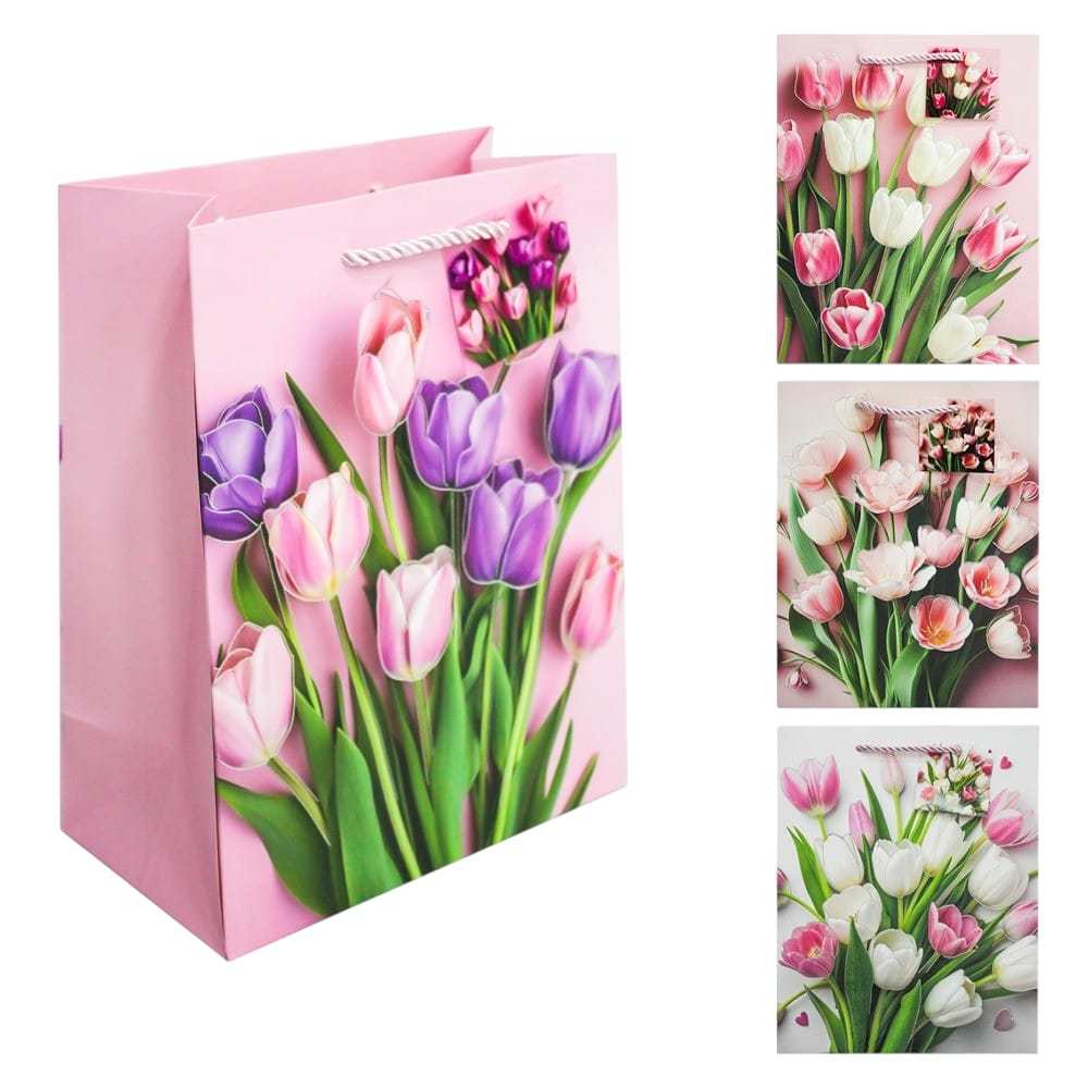 SACOLA PRESENTE LUXO FLORES 42X31X12CM